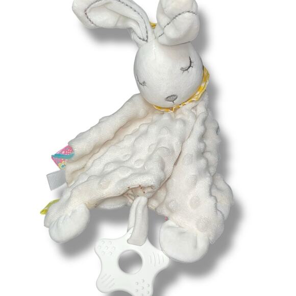 Appease Lovey Bunny Rabbit Security Blanket Baby Plush Tabs Rattle Embroider 10" - Picture 2 of 15